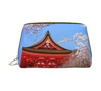 Red Architecture Cherry Blossoms Printed Makeup Bag Travel Makeup Organizer Cosmetic Brush Bags Case Leather Makeup Case Zipper Pouch Toiletry Bag For Women White, One Size, bianco, Taglia unica