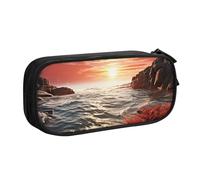 Red Beach Reef, astuccio per matite con cerniera, astuccio portatile, grande borsa per cancelleria scolastica, borsa per trucchi, Nero , Taglia unica, Beauty Case