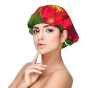 Red Beautiful Flower Print Adult Satin Sleeping Cap, Mantenere l'acconciatura e garantire un sonno confortevole, 33 cm, nero, taglia unica