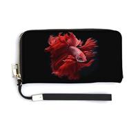 Red Betta Siamese Fighting Fish Portafoglio da donna in pelle lunga con porta carte di credito, Stile:, 20.0*10.5cm