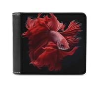 Red Betta Siamese Fighting Fish Portafoglio da uomo a due ante sottile porta carte di credito in pelle, Stile:, Taglia unica