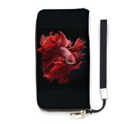 Red Betta Siamese Fighting Fish Portafoglio Sottile per Le Donne Borsa Lunga Carino Pochette Da Polso Borsetta Porta Carte, Stile:, 20x10.5cm