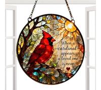 Red Bird Light Catcher - Acrylic Suncatcher, Cardinal Art, Colorful Window Decor, Decorative Garden Piece | Aesthetic Hanging Ornament, Sympathy Remembrance Gift For Grandma Mom Wife Husband