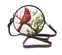Red Bird On Tree - Borsa a tracolla da donna, rotonda, in pelle