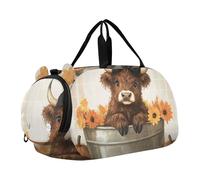 Red Birds Flower Boys Carry on Duffel Borse da viaggio per bambini Borse da viaggio per ragazze Borsa da viaggio per bambini, Zucca di mucca delle Highland autunnali, classico