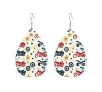Red Blue Motorcycles And Gold Stars Orecchini Da Donna Penzolare Orecchini In Pelle Stampato Pendenti Per Donne Decorazioni Carnevale