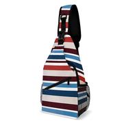 Red Blue White Grey Stripes Chest Bag Unisex, Borsa a tracolla regolabile, piccolo zaino a tracolla per escursioni e viaggi
