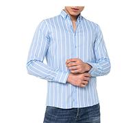 RED BRIDGE Camicia a Righe da Uomo in Cotone a Maniche Lunghe Celeste S