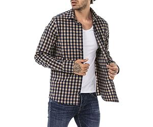 RED BRIDGE Camicia da Uomo a Manica Lunga in Cotone a Quadri Casual Beige XXL