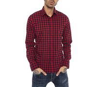 RED BRIDGE Camicia da Uomo a Manica Lunga in Cotone a Quadri Casual Rosso L