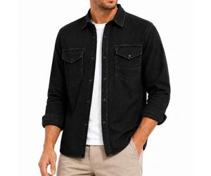 Red Bridge, Camicia da Uomo in Denim, Camicia Casual, Denim Premium con Tasca sul Petto, Nero, S