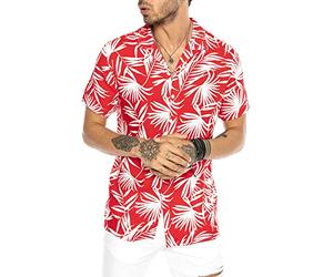 RED BRIDGE Camicia Hawaiana da Uomo a Manica Corta Design Aloha Rossa M