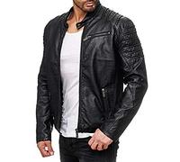 RED BRIDGE Giacca in pelle sintetica da uomo Giubbotto in similpelle Casual Stile Biker Nero 2XL