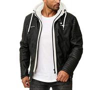 RED BRIDGE Giacca in similpelle da uomo Giubbotto in finta pelle con cappuccio Casual Nero-Bianco XL