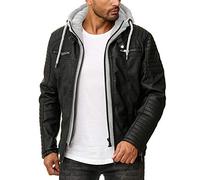 RED BRIDGE Giacca in similpelle da uomo Giubbotto in finta pelle con cappuccio Casual Nero-Grigio 4XL