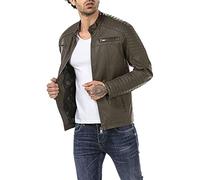 RED BRIDGE Giubbotto in finta pelle da uomo Giacca in stile biker trapuntata Pelle sintetica Verde M
