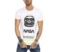 Red Bridge Maglietta da Uomo a Maniche Corte a Righe Neon con Stampa NASA Bianco