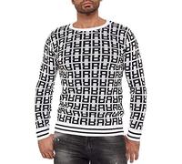 RED BRIDGE Maglione da Uomo Felpa Lavorata a Maglia in Cotone Design Allover R Bianco L