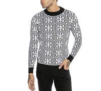 RED BRIDGE Maglione da Uomo in Cotone Pullover con Scollo Rotondo Slim-Fit Square Pattern Bianco-Nero XXL