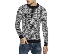 RED BRIDGE Maglione da Uomo in Cotone Pullover con Scollo Rotondo Slim-Fit Square Pattern Grigio-Blu XL