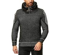 RED BRIDGE Maglione Invernale da Uomo Pullover Lavorato a Maglia Felpa con Collo Alto e Cerniera Nero XXL
