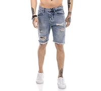 RED BRIDGE Pantaloncini a Jeans da Uomo Pantalone Corto Denim con Tasche Destroyed Look Blu W30