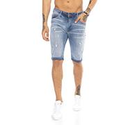 RED BRIDGE Pantaloncino a Jeans da Uomo Stile Destroyed Look Usato in Cotone Blu Chiaro W30