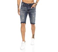 RED BRIDGE Pantaloncino a Jeans da Uomo Stile Destroyed Look Usato in Cotone Blu Scuro W30