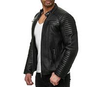 Red Bridge Uomo Giubbotto Manica Lunga Finta Pelle Casuale Biker Nero Line Giacca