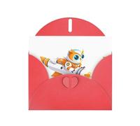 Red BROLEO Owl in space suit flying on raket Prints, biglietto di auguri per Natale, compleanno, San Valentino, anniversario di matrimonio e inviti per feste
