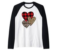 Red Buffalo Plaid Leopard Heart Happy Valentine's Day Maglia con Maniche Raglan