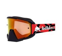 Red Bull Spect Whip MX - Occhiali da sole con montatura nera opaca, cinturino rosso triangolare, lenti a pannello singolo specchiate rosse
