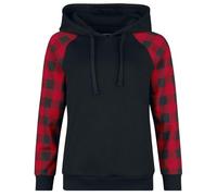 RED by EMP Donna Felpa con Cappuccio Nero/Rosso con Stampa a Quadri Integrale sulle Maniche M
