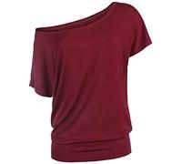 RED by EMP Donna Maglietta Basic Taglio Comodo Rosso Bordeaux L