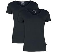 RED by EMP Donna T-Shirt Nere basilari in Doppio Pack con Scollo a V XL