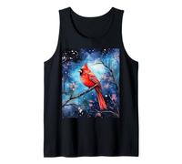 Red Cardinal Bird Blue Starry Night Pink Floral Sky Flower Canotta