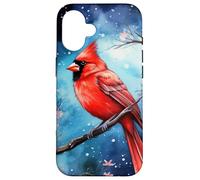 Red Cardinal Bird Blue Starry Night Pink Floral Sky Flower Custodia per iPhone 16