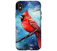 Red Cardinal Bird Blue Starry Night Pink Floral Sky Flower Custodia per iPhone X/XS