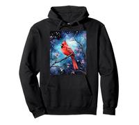 Red Cardinal Bird Blue Starry Night Pink Floral Sky Flower Felpa con Cappuccio