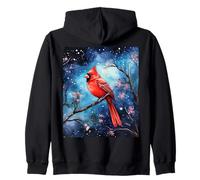 Red Cardinal Bird Blue Starry Night Pink Floral Sky Flower Felpa con Cappuccio