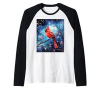 Red Cardinal Bird Blue Starry Night Pink Floral Sky Flower Maglia con Maniche Raglan