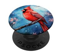 Red Cardinal Bird Blue Starry Night Pink Floral Sky Flower PopSockets PopGrip Adesivo
