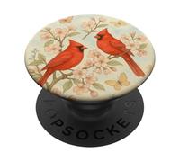 Red Cardinals Seduto sul ramo in fiore Retro PopSockets PopGrip Adesivo