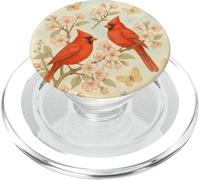 Red Cardinals Seduto sul ramo in fiore Retro PopSockets PopGrip per MagSafe
