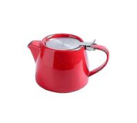 Red Ceramic Tea Pot with Lid and Strainer for Loose Leaf Tea, Serves One or Two