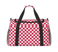 Red Checkered White Squares Print Ample Travel Large Capacity Hand Travel Bag Carry On Tote Folding Travel Bag