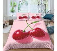 Red cherries crossSet Di Copripiumino microfibra morbida 3 Pezzi stampa 3D con cerniera digital Art vibrant copripiumino con federe soffice ultra morbido for ragazze Single（140x200cm）