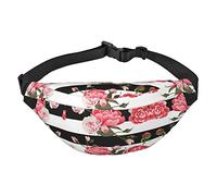 Red Cherries - Marsupio da viaggio e corsa, grande, alla moda, carino, per sport all'aria aperta, Fiori a righe bianche nere, Taglia unica
