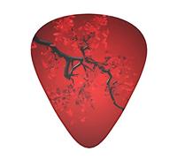 Red Cherry Blossom & Guitar Picks Confezione da 12 plettri comodi, bordi lisci, abrasione, adatti per chitarra, ukulele, ecc.