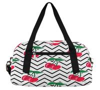 Red Cherry - Borsone da viaggio per bambini con motivo a zigzag nero, leggero, per sport, palestra, weekender, da viaggio, da ballo, Rosso ciliegia, 18.4L x 7.8W x 9.4H
